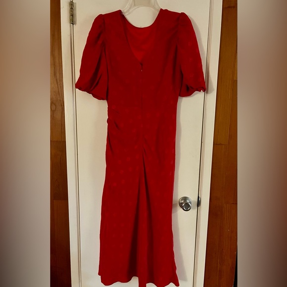 Saloni Women's Annie-B Dot-Jacquard Silk Midi-Dress - Red - Picture 3 of 7